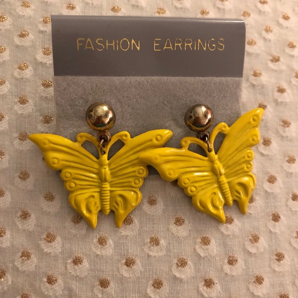Deadstock Vintage Butterfly Dangle Earrings - Picture 2 of 2